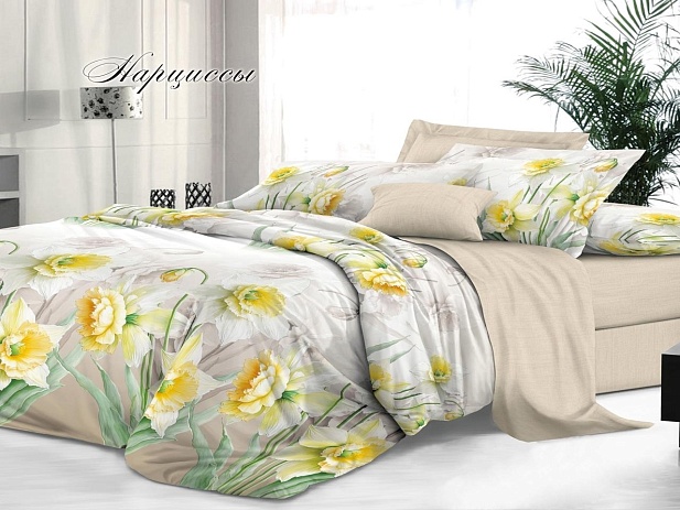 Комплект постельного белья Евро "Sateen De Luxe" Эльф, Нарциссы