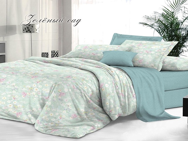 Комплект постельного белья 1,5 спальное "Sateen De Luxe" Эльф, Зелёный сад