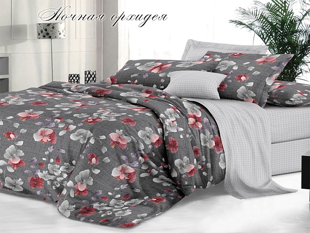 Комплект постельного белья Евро "Sateen De Luxe" Эльф, Ночная орхидея