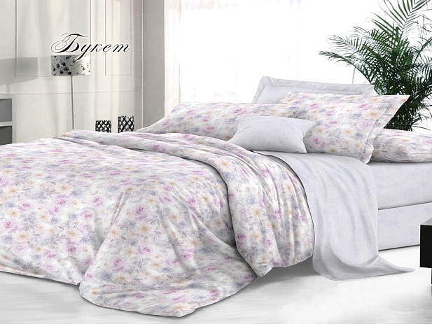 Комплект постельного белья Семейный "Sateen De Luxe" Эльф, Букет