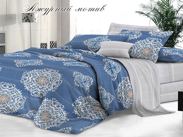 Комплект постельного белья Семейный "Sateen De Luxe" Эльф, Ажурный мотив