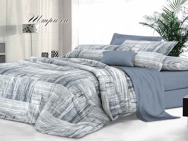 Комплект постельного белья Семейный "Sateen De Luxe" Эльф, Штрихи